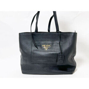 PRADA Vitello Daino Tote Bag Shoulder Leather Nero Black